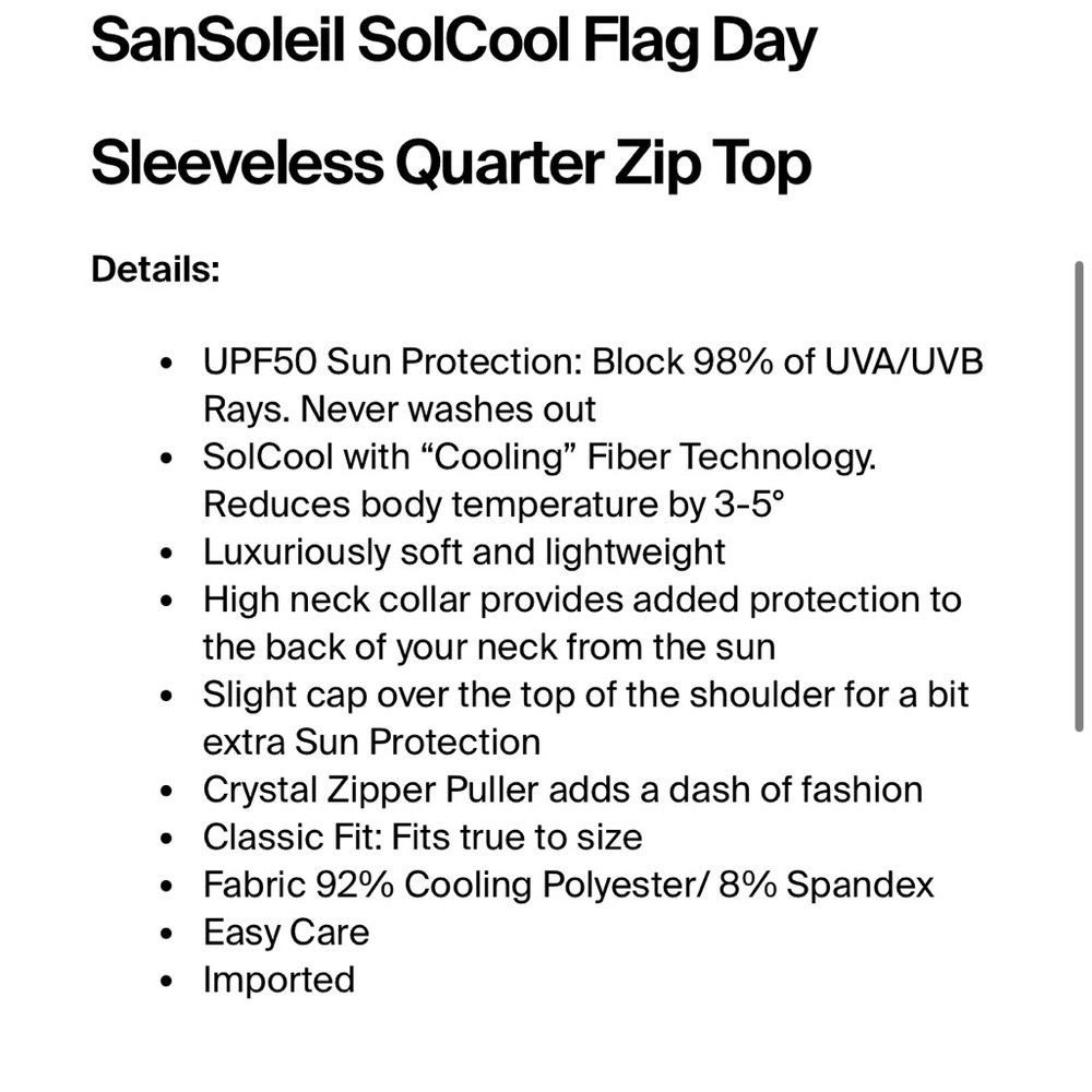 SanSoleil SolCOOL Flag Day quarter zip top. UV 50 Protection. Size S - Picture 4 of 7